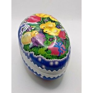 Nestler Germany Paper Mache Easter Egg Baby Chicks Tulip Flowers Used